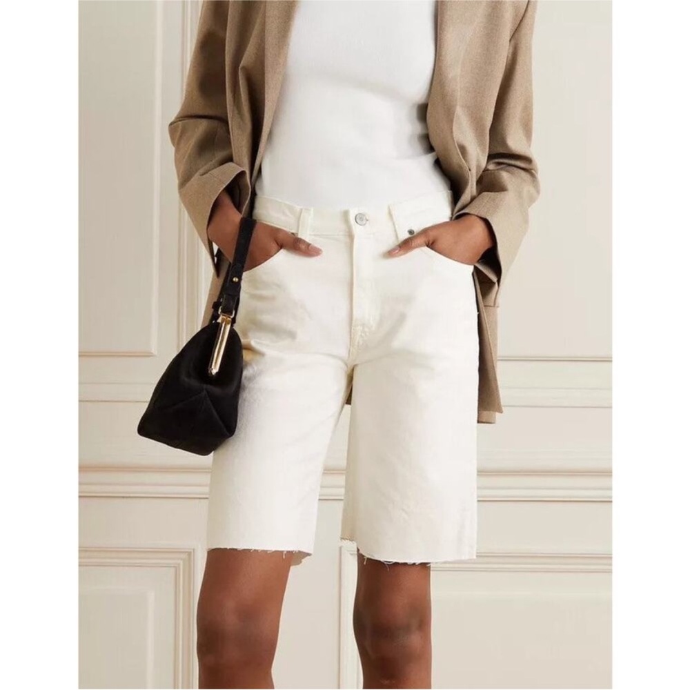 Nili Lotan Cream Denim Bermudas